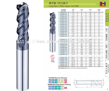 3 Flutes Long Flutes Square End Mills