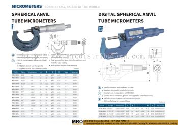 Spherical Anvil Tube Micrometers & Digital Spherical Anvil Tube Micrometers