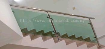 Stainless Steel Staircase Glass Railing With 12mm Light Green Tempered Glass @Segambut 