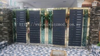 Stainless Steel Folding Gate With Aluminium Panels And Leaf Design 