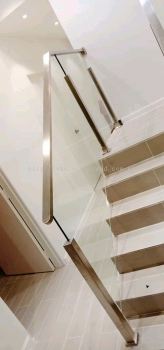 Stainless Steel Staircase Glass Railing With 12mm Tempered Clear Glass @ Setapak 