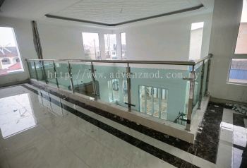 Stainless Steel Glass Railing With Tempered Light Green Glass @ Klang 