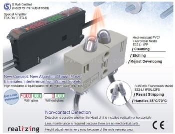 Omron E32-L11FP / L1[]FS, E3X-DA[][]TG-S Stable Detection of Glass in Wet Processes. Non-contact Ope