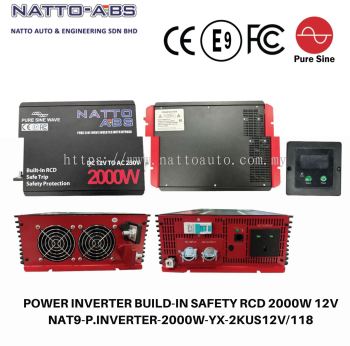 Pure Sine Wave Power Inverter 2000W (12V) Built-in Safety RCD (Residual Current Device)