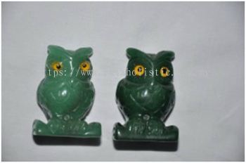 2 JADE OWLS 2'' Green Bird Crystal Healing Stone