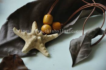 Yellow Starfish Necklace Fossil Wood Shell