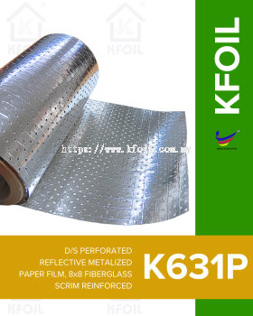 (K631P) D/S Perforated Reflective Metalized Paper Film, 8x8 Fiberglass Scrim Reinforced