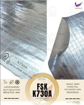 (FSK K730A) Foil Scrim Kraft. Single Sided Reflective  Aluminium Paper Foil, 8x8 Fiberglass Scrim Reinforced (W1.25m)