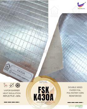 (FSK K430A) Foil Scrim Kraft. S/S Reflective Aluminium Paper Foil, 16x8 Fiberglass Scrim Reinforced (W1.25m)