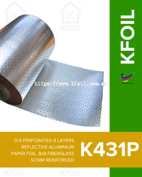 (K431P) D/S Perforated 8 Layers Reflective Aluminium Paper Foil, 8x8 Fiberglass Scrim Reinforced (W1.25m)