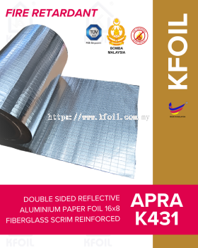 (APRA K431) Fire Retardant D/S Reflective Aluminium Paper Foil, 16x8 Fiberglass Scrim Reinforced (W1.25m)