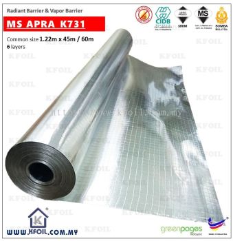 (MS APRA K731) CIDB, Fire Retardant D/S Vapor Barrier Aluminium Paper Foil, 8x8 Fiberglass Scrim Reinforced (W1.25m)