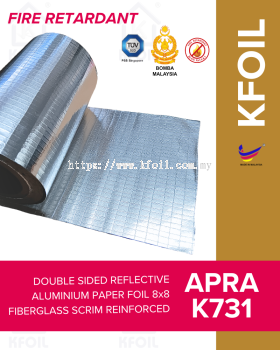 (APRA K731) Fire Retardant D/S Reflective Aluminium Paper Foil, 8x8 Fiberglass Scrim Reinforced (W1.25m)