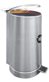 STAINLESS STEEL 3 COMPARTMENT ROUND RECYCLE PEDAL BIN - RECYCLE-137/SS