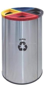 STAINLESS STEEL & POWDER COATING 4 COMPARTMENT ROUND RECYCLE BIN - RECYCLE-139/SS