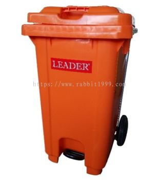 LEADER MOBILE GARBAGE STEP ON BIN - 80 Litres - orange