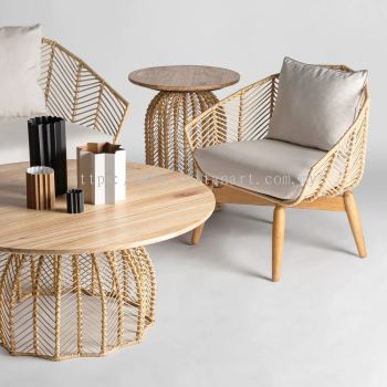 RATTAN TABLE WOODEN TOP