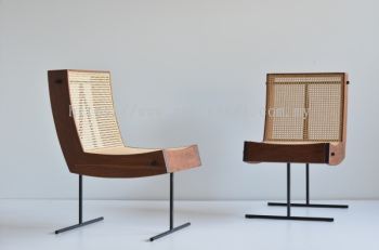 WOODEN LOUNGE CHAIR WITH RATTAN NETTING