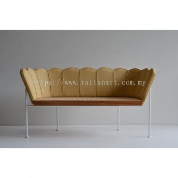 WOODEN RATTAN BENCH WITH CUSHION BACK