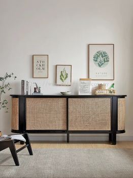 WOODEN RATTAN CONSOLE TABLE WITH STORAGE