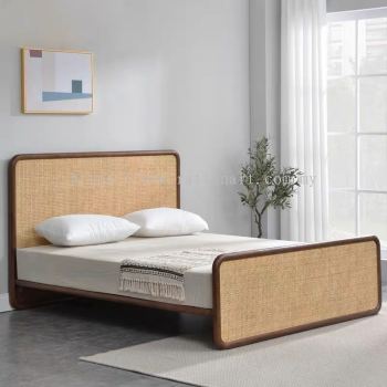 WOODEN RATTAN BED FRAME