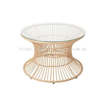 RATTAN COFFEE TABLE WITH GLASS TOP