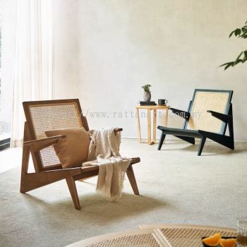 WOODEN RATTAN LOUNGE CHAIR