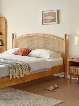 WOODEN RATTAN BED FRAME