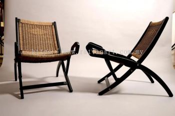 WOODEN RATTAN LOUNGE CHAIR