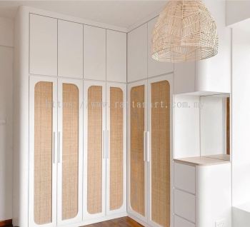 RATTAN & WOOD BUILT IN CABINET (WARDROBE)