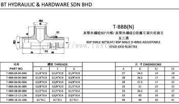 T-BBB(N) BSP MALE 60掳SEAT/ BSP MALE O-RING ADJUSTABLE STUD END RUN TEE