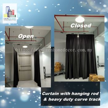 Curtain with hanging rod & heavy duty  curve track