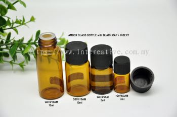 AMBER GLASS BOTTLE WITH BLACK CAP + INSERT