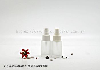 G153 30ml GLASS BOTTLE + SP14/LP14 WHITE PUMP/SMALL PP CAP