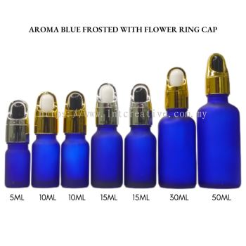 Aroma Blue Frosted Bottle with Flower Ring Cap 