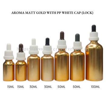 Aroma Matt Gold Bottle with PP White Cap (LOCK)