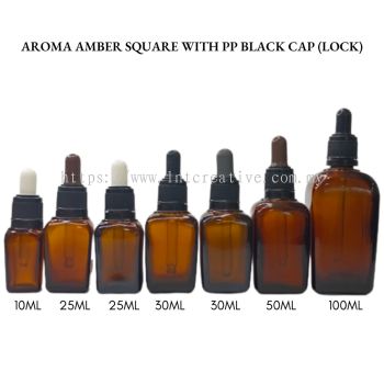 Aroma Amber Square Bottle with PP Black Cap (LOCK)