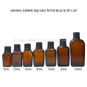 Aroma Amber Square Bottle with Black PP Cap 