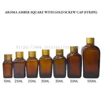 Aroma Amber Square Bottle with Gold Screw Cap (STRIPE)