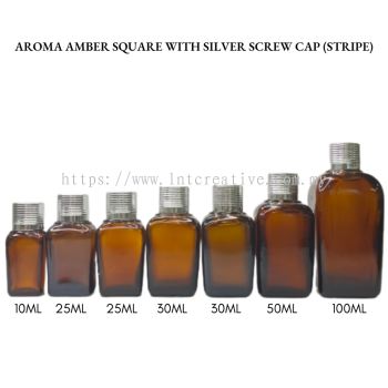 Aroma Amber Square Bottle with Silver Screw Cap (STRIPE)