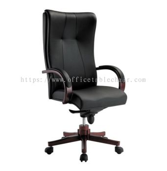 CORE DIRECTOR HIGH BACK LEATHER CHAIR WITH RUBBER-WOOD WOODEN BASE 