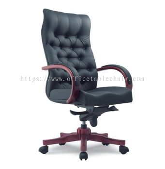 DORSET DIRECTOR HIGH BACK LEATHER CHAIR WITH RUBBER-WOOD WOODEN BASE