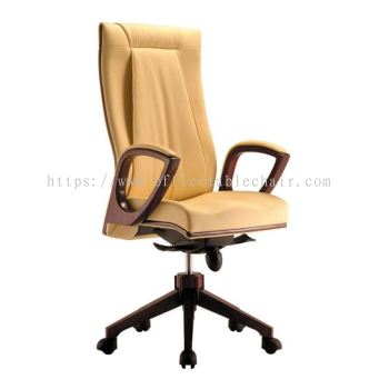 JESSI DIRECTOR HIGH BACK LEATHER CHAIR WITH WOODEN TRIMMING LINE 