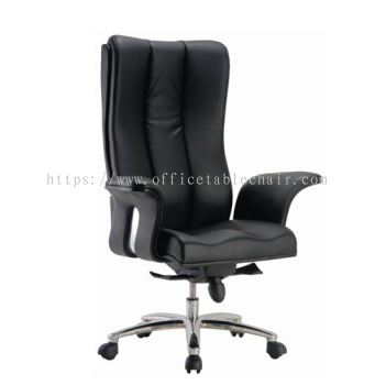 SPRING DIRECTOR HIGH BACK LEATHER CHAIR C/W ALUMINIUM DIE-CAST BASE 