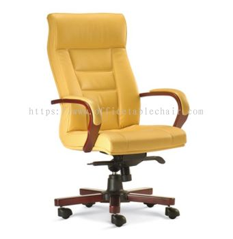 VIERA DIRECTOR HIGH BACK LEATHER CHAIR WITH RUBBER-WOOD WOODEN BASE