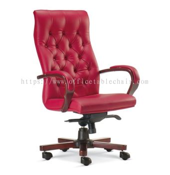 URBAN DIRECTOR HIGH BACK LEATHER CHAIR WITH RUBBER-WOOD WOODEN BASE 