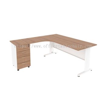JOY L-SHAPE OFFICE TABLE METAL J-LEG C/W STEEL MODESTY PANEL & FIXED PEDESTAL 4D MJMD-8756 (L)