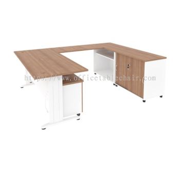 JOY L-SHAPE EXECUTIVE OFFICE TABLE METAL J-LEG C/W STEEL MODESTY WITH MOBILE PEDESTAL 3D & SIDE CABINET MJ 88 (R)