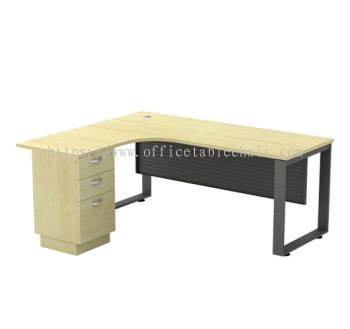 OLVA L-SHAPE OFFICE TABLE METAL O-LEG C/W METAL MODESTY PANEL & FIXED PEDESTAL 3D ASQML 552-3D(L)