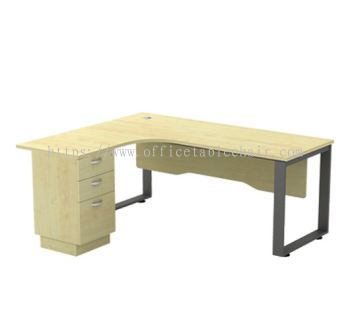 OLVA L-SHAPE OFFICE TABLE METAL O-LEG C/W WOODEN MODESTY PANEL & FIXED PEDESTAL 3D & WOODEN MODESTY PANEL ASQWL 552-3D(L)